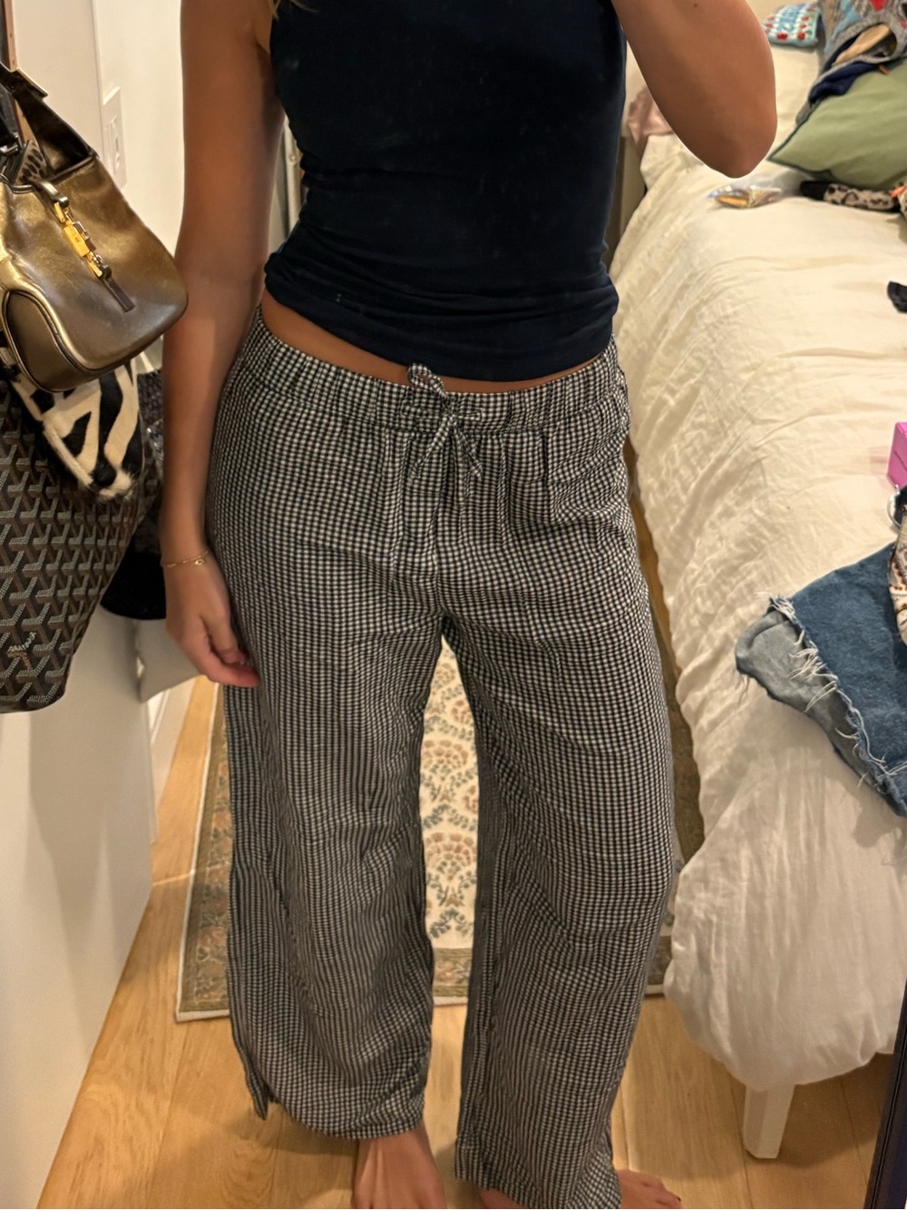 GAP Black & White Gingham Wide-Leg Tie Waist Pants